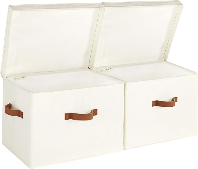 StorageWorks Closet Storage Bin with Lids, Decorative Storage Boxes with Handles, Fabric Storage ... | Amazon (US)
