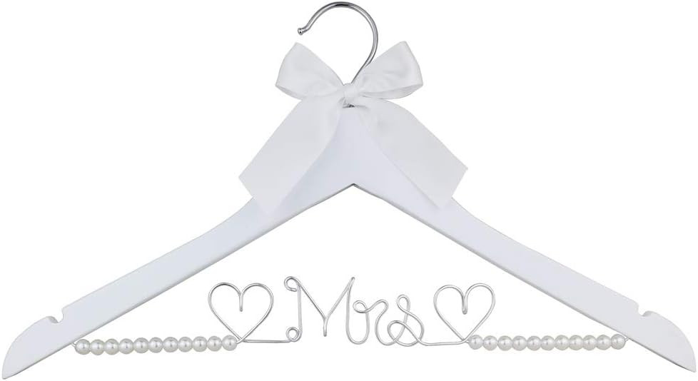 Bridal Dress Hanger Solid Wood Dress Hangers Mrs Letter Hanger Wedding Gift (White Hanger Pearl a... | Amazon (US)
