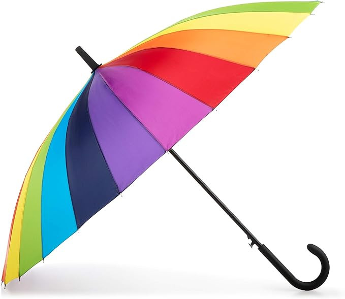 totes Rainbow Auto-Open 24 Rib Stick Umbrella with a Classic J Hook Curved Handle | Amazon (US)