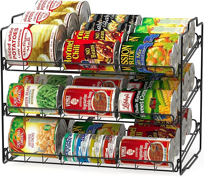 Deco Brothers Stackable Can Rack Organizer for Kitchen and Pantry, 3 Tier, Black | Amazon (US)