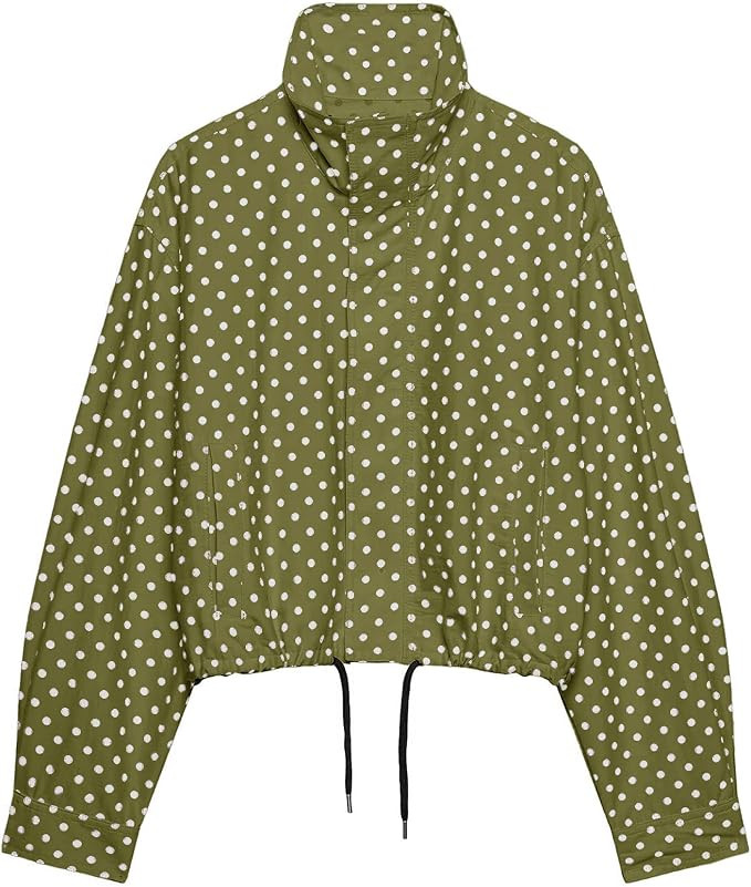 Women Polka Dot Jacket Stand Collar Cropped Jackets Zip Up Coat Casual Fashion Coat Fall Spring J... | Amazon (US)