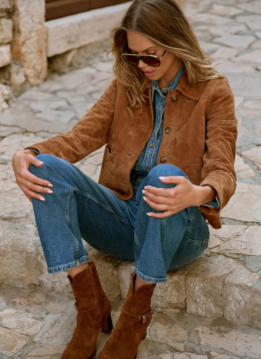 Tan Suede Pocket Detail Jacket | Mint Velvet