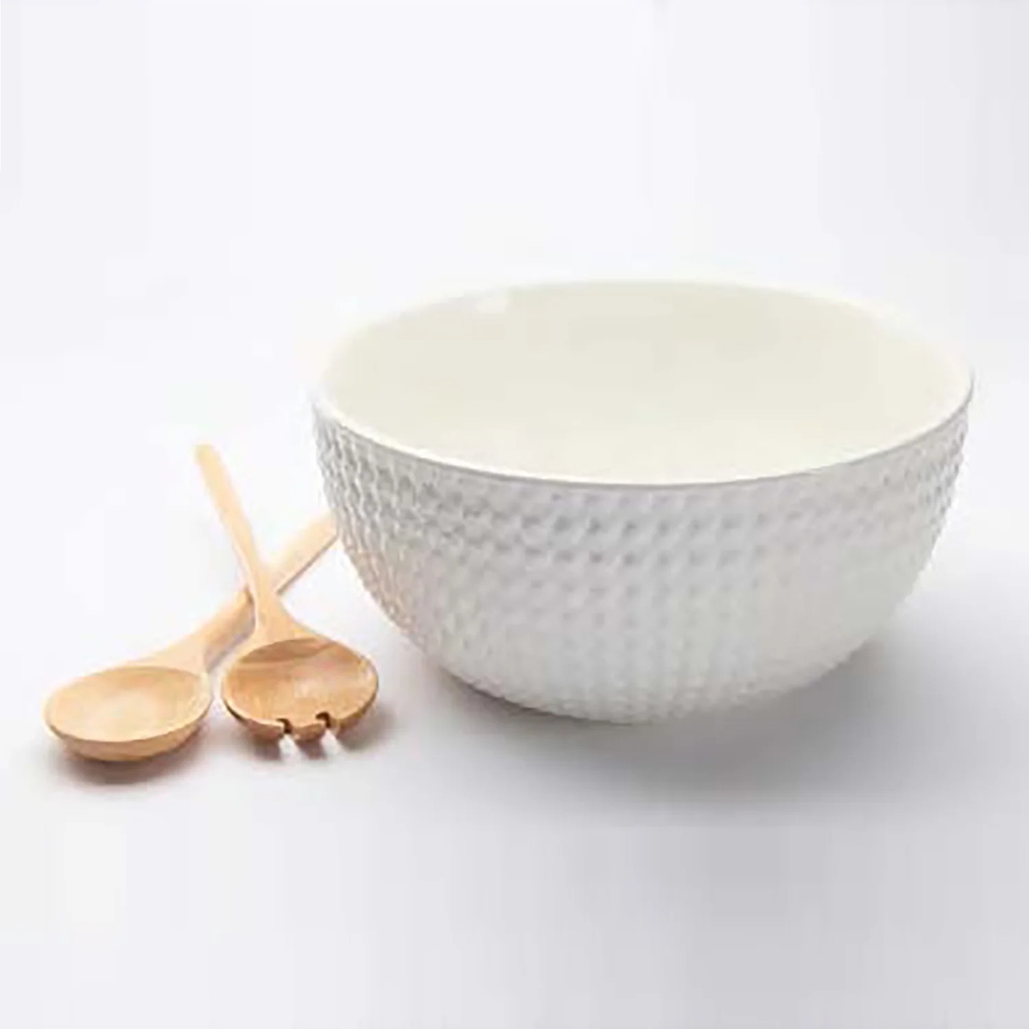 CounterArt Large White Ceramic Serving Bowl with Wooden Serving Utensils - Walmart.com | Walmart (US)