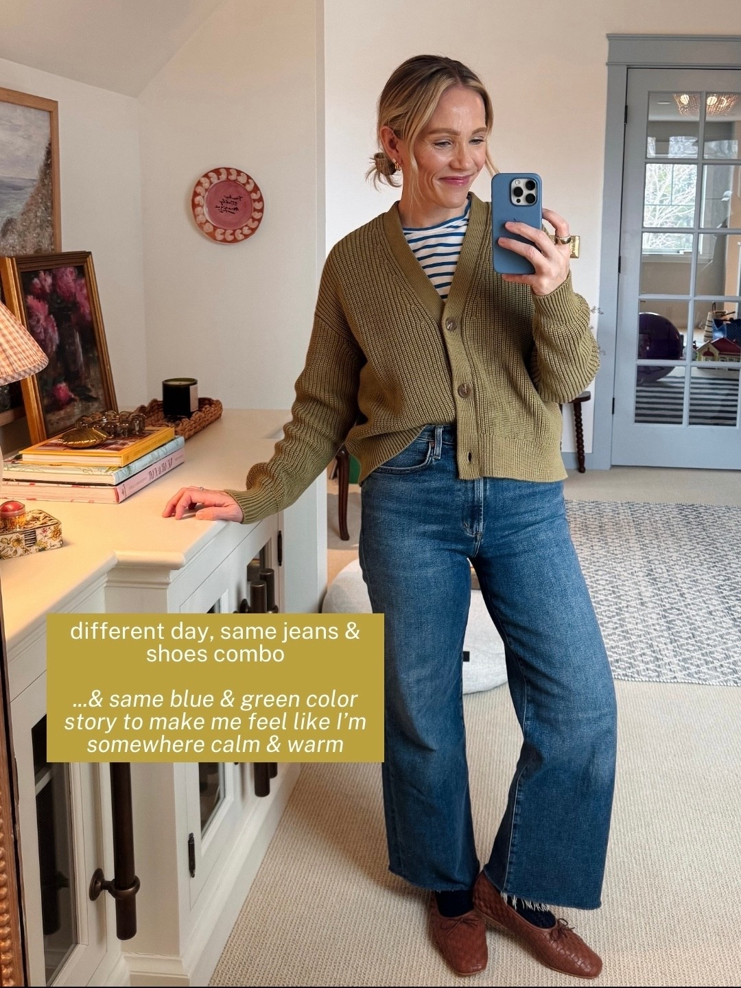 Wearing my regular size small in $50 Quince cotton fisherman cardigan, favorite everyday KULE stripe tee also in small, agolde Harper crop jeans true to size (5’3”) quince flats true to size also linked the designer Freda Salvador pair which comes in incredible color options. ~ xo, Claire 

#LTKootd #LTKFindsUnder100 #LTKFindsUnder50