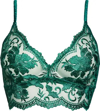 KILO BRAVA Satin Trim Embroidered Mesh Bralette | Nordstrom | Nordstrom