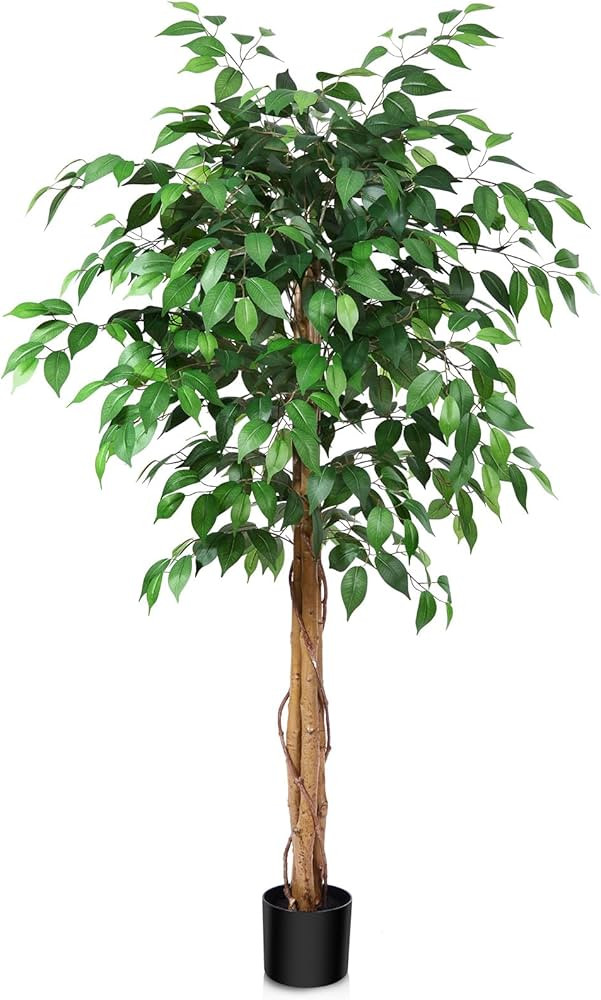 5ft Ficus Artificial Trees with Realistic Leaves and Trunk, Silk Fake Ficus Tree with Plastic Nur... | Amazon (US)