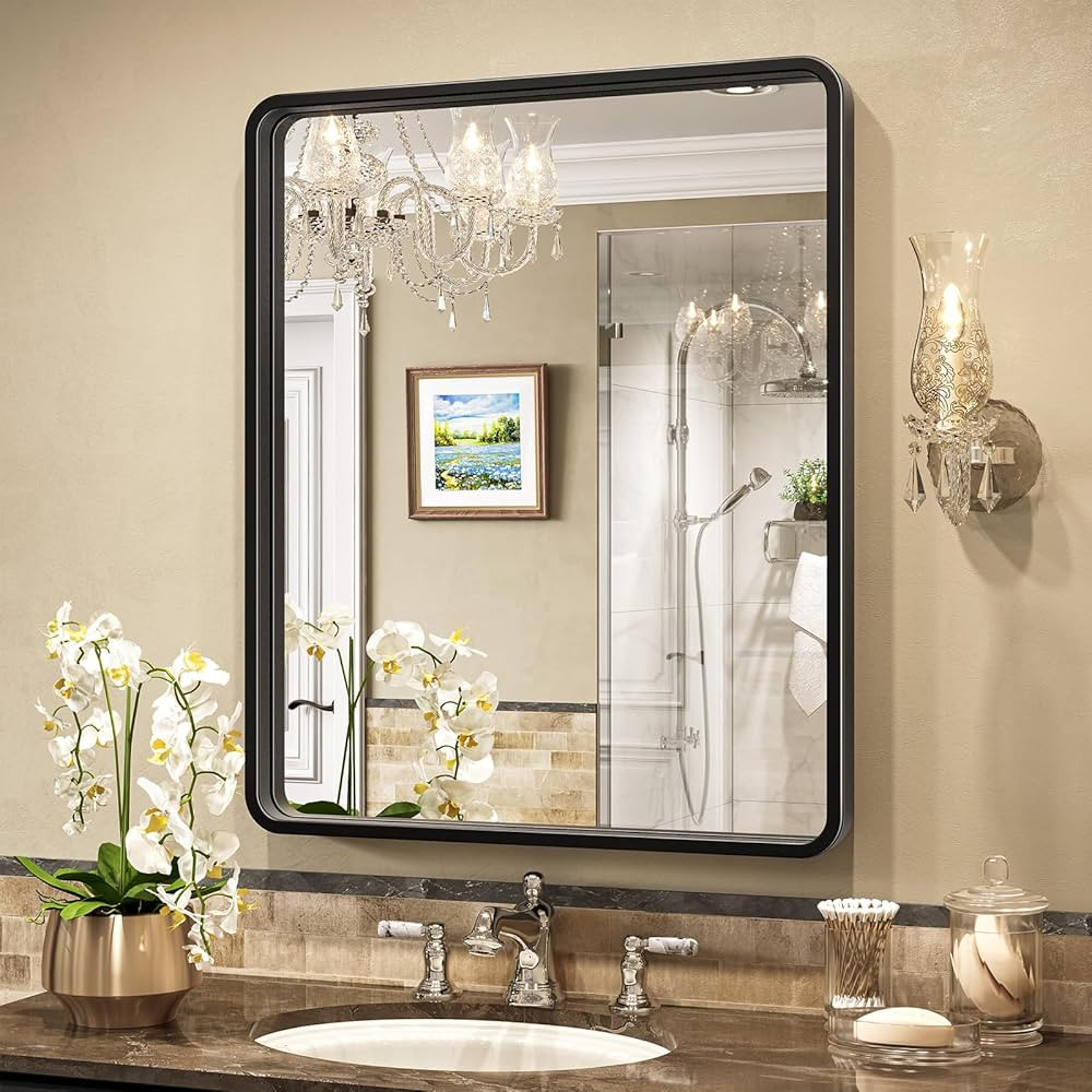 Amazon.com: Brightify Black Bathroom Mirror for Wall, 22 x 30 Inch Metal Framed Rectangle Mirror,... | Amazon (US)