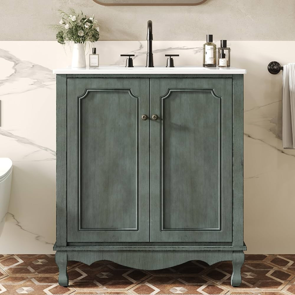 Christopher Knight Home Berly 30" Bathroom Vanity with Ceramic Sink, Wooden Bathroom Vanity Organ... | Amazon (US)