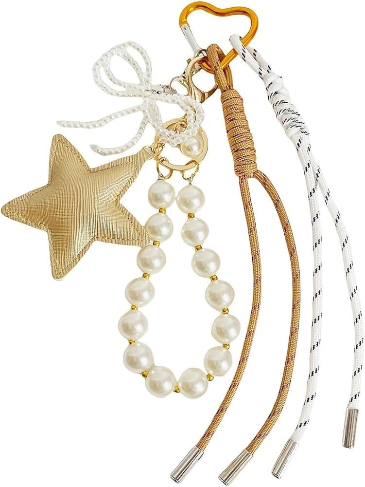 QTMY Cute Star Pearl Beaded Bow Rope Braided Keychain Bag Charms for Handbag Purse Backpack Acces... | Amazon (US)