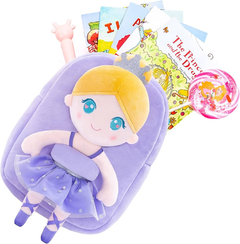 Gloveleya Toddler Backpack Kids Backpack Ballerina Baby Doll Backpack Soft Toy Purple 9"… | Amazon (US)