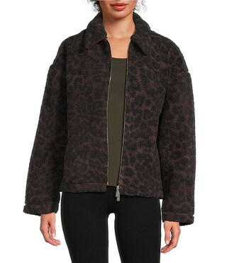 Sweaty Betty Animal Print Plush Collard Neckline Long Sleeve Fleece Jacket | Dillard's | Dillard's