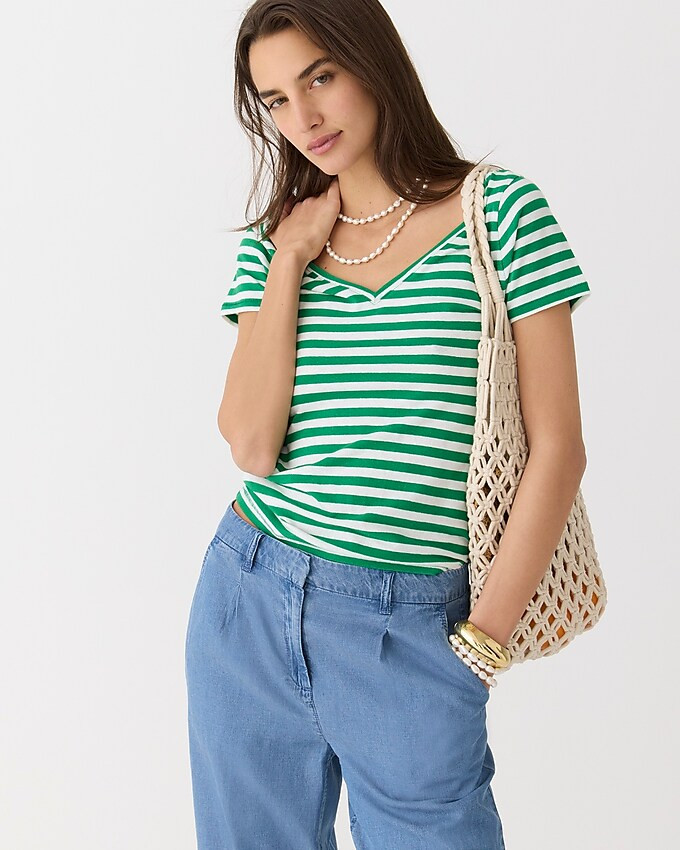 V-neck T-shirt in striped stretch linen blend | J. Crew US