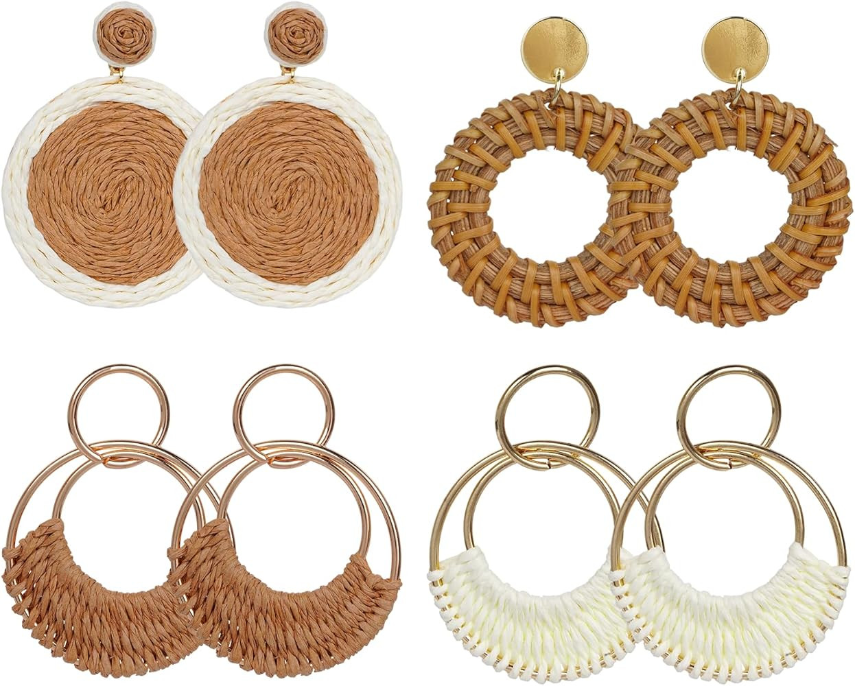 choyaxo 4piar Boho Dangle Earrings Wooden Rattan Rarrings Summer Vacation Earring for women beach | Amazon (US)