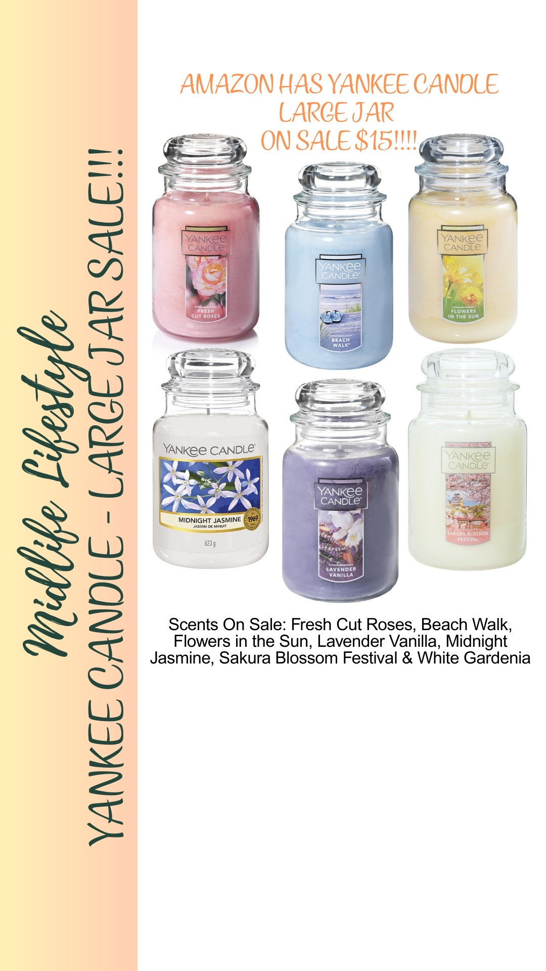 Who else is obsessed with Yankee Candle? 🕯️ Right now, Amazon has select large jar scents on sale for just $15! 😍✨

Scents on sale: Fresh Cut Roses, Beach Walk, Flowers in the Sun, Lavender Vanilla, Midnight Jasmine, Sakura Blossom Festival, and White Gardenia! 🌸 

Perfect for cozying up your space! 🏡 

#YankeeCandle #HomeScents #AmazonFinds #SaleAlert


#LTKSaleAlert #LTKSpringSale #LTKHome