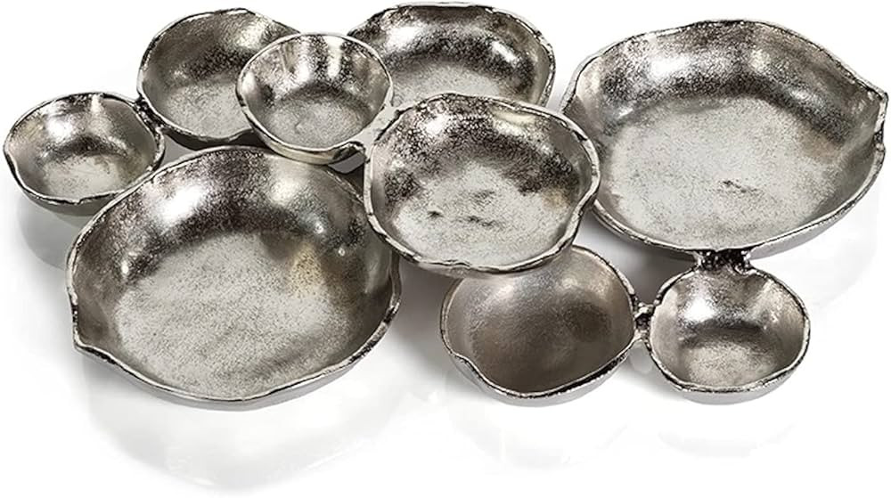 Zodax Cluster of 9 Round Serving Bowls Nickel Base 19" x 12" x 2.5" | Amazon (US)