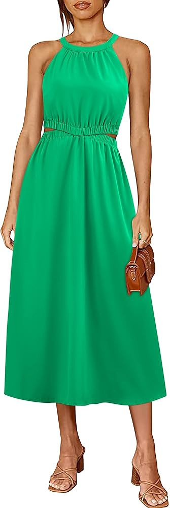 BZB Womens Summer Dresses Maxi Sundress Halter Neck Sleeveless Cutout A-Line Dress S-XXL | Amazon (US)