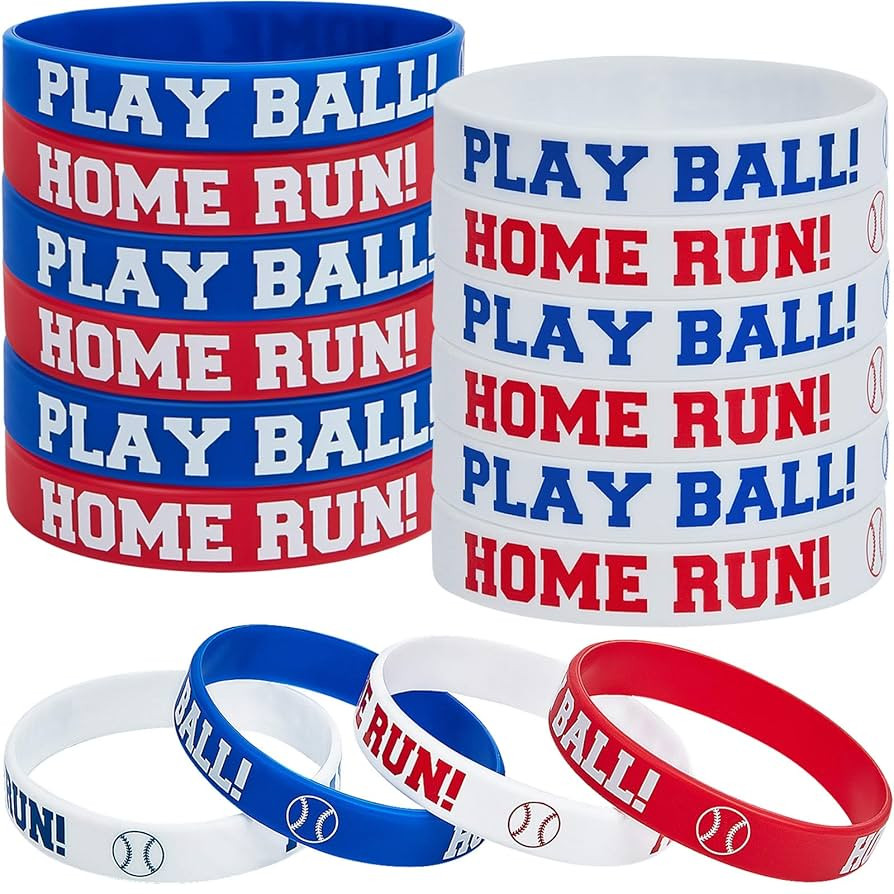 Baseball Silicone Rubber Bracelets Baseball Wristbands for Gifts Party Favors (24 Pieces) | Amazon (US)