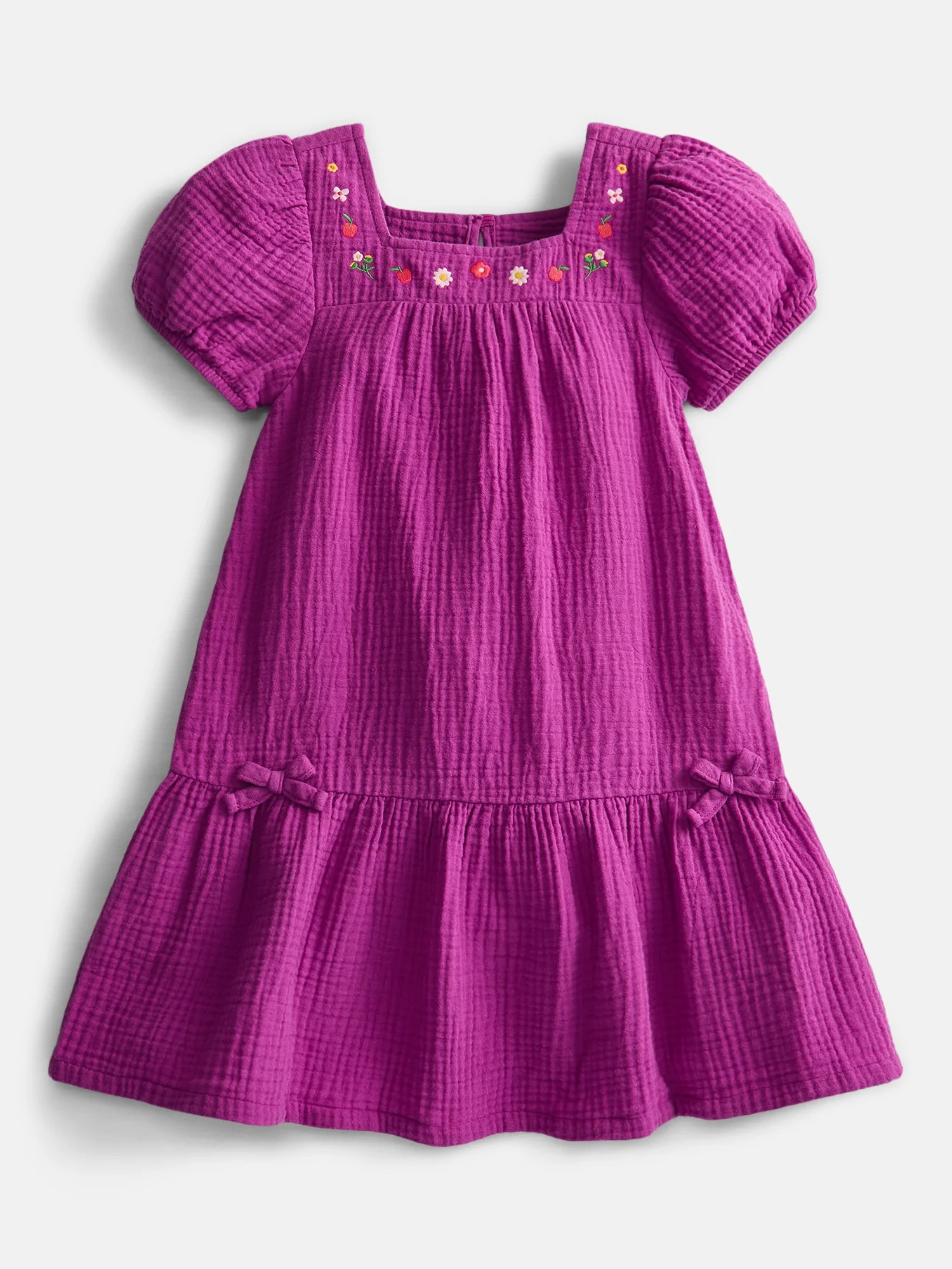 Wonder Nation Toddler Girls' Embroidered Cotton Play Dress with Short Puff Sleeves, Sizes 12M-5T | Walmart (US)