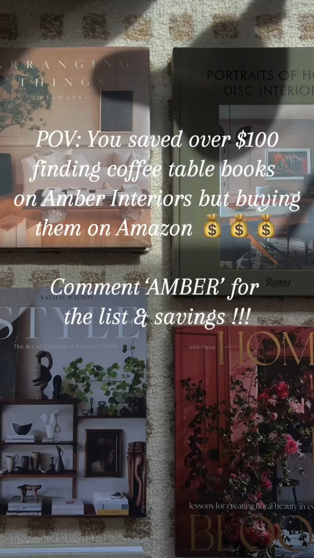 🚨🚨🚨 Want to know for finding affordable coffee table books?!? We literally shop on Amber interiors and when we find the ones we want, we head over to our Amazon app, and without fail every book is so much more affordable! The best savings we got so far was Portraits of home $60 vs. $34 on Amazon

✨Comment ‘AMBER’ for 🔗🔗🔗 and savings for each book we purchased!