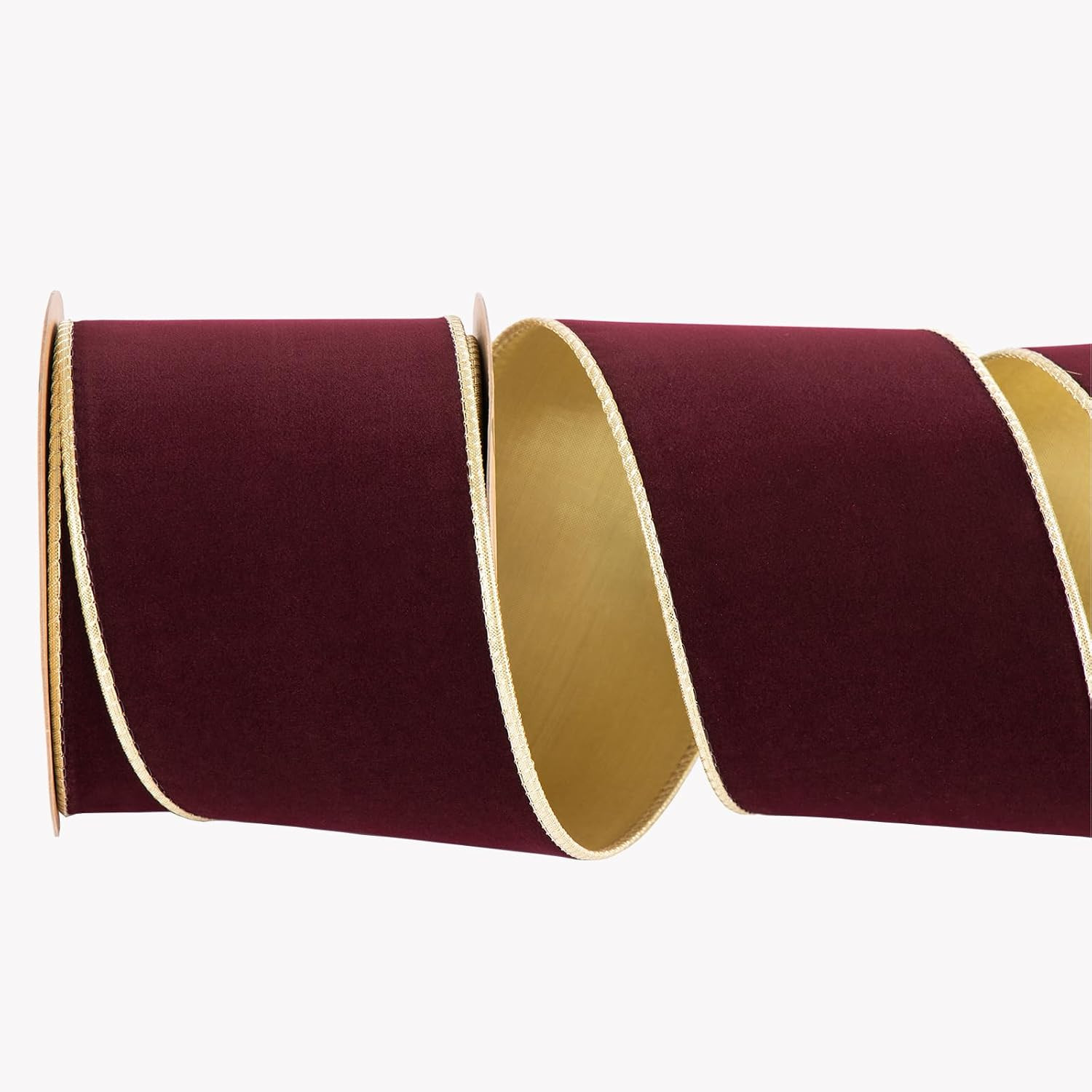 Burgundy Velvet Wired Ribbon 4inch Wide*10Yards with Gold Backing Double-Sided Thick Luxury Decorative Ribbon for Christmas Tree,Wreath,Gift Wrapping Bow,Garland,Home Decor Crafts (Burg4) | Amazon (US)