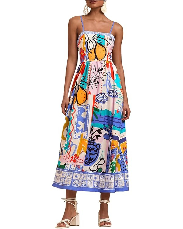 WDIRARA Women's Boho Floral Sleeveless Ruffle Maxi Dress Tropical Graphic Tie Shoulder Smocked Ca... | Amazon (US)