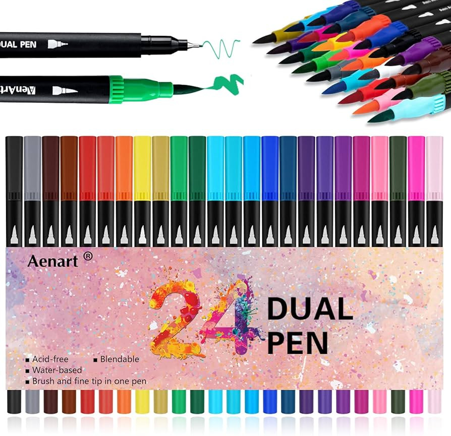 Dual Brush Markers for Adult Coloring Books, 24 Colored Fine Point Marker Pen for Back to School ... | Amazon (US)