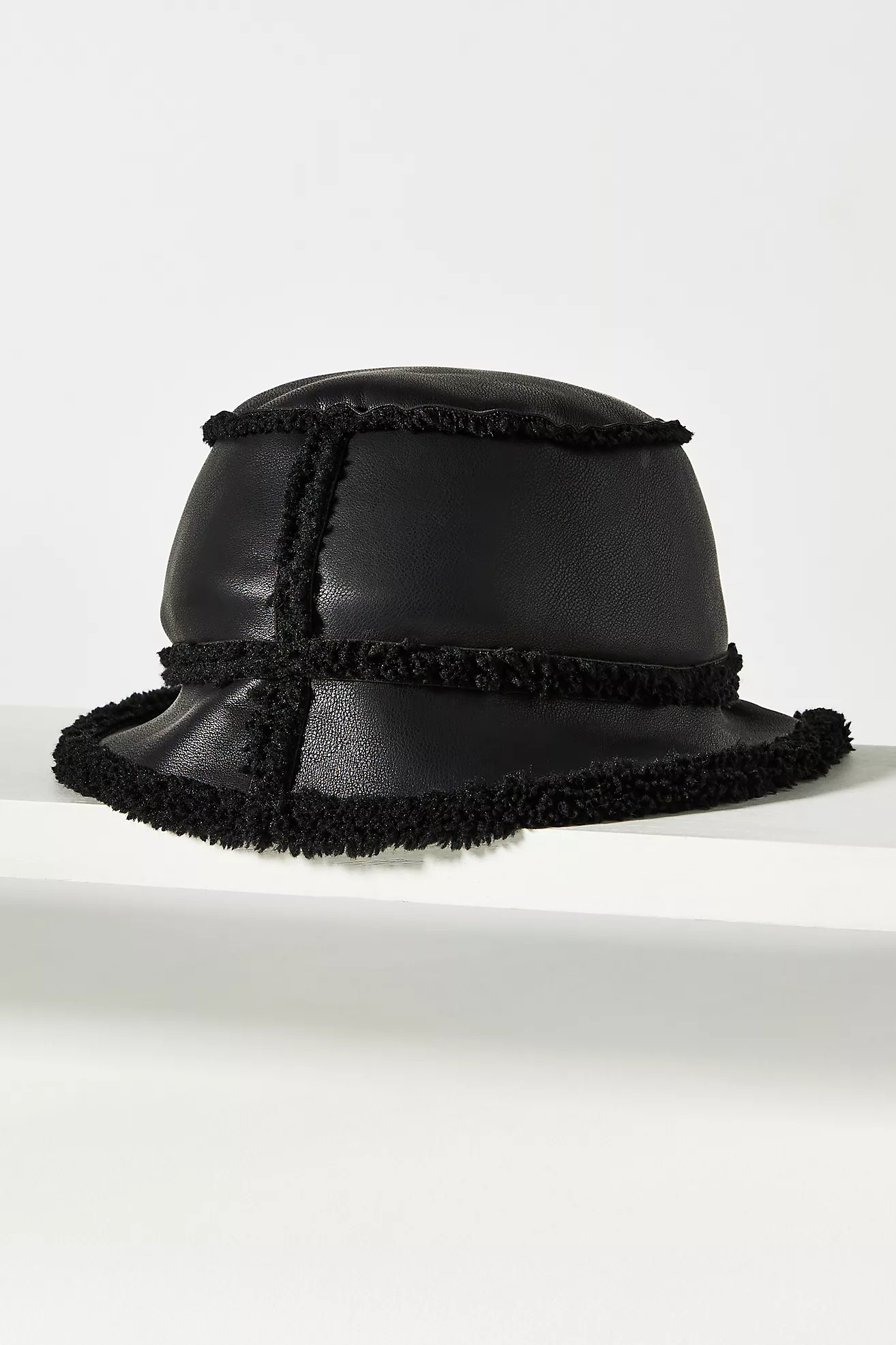 By Anthropologie Sherpa-Trimmed Faux-Leather Bucket Hat | Anthropologie (US)