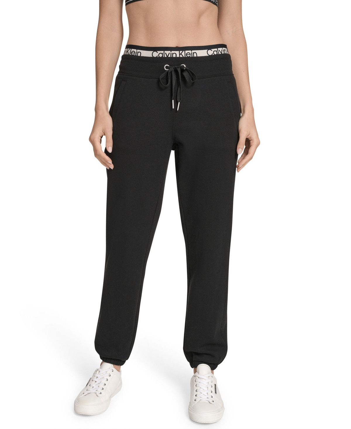Calvin Klein Women's Performance Logo Stripe Jogger Sweatpants - Black | Macy's