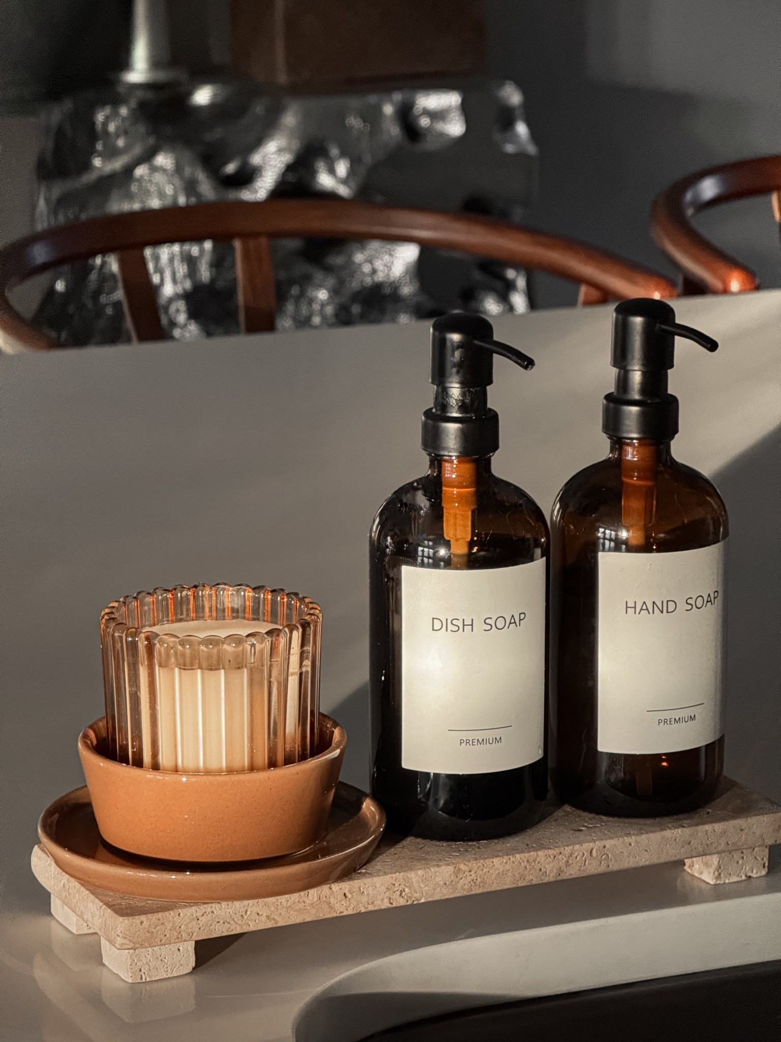 Love this travertine tray and amber glass hand soap dispenser from Amazon! Perfect for near your sink!

#LTKStyleTip #LTKHome #LTKFindsUnder50