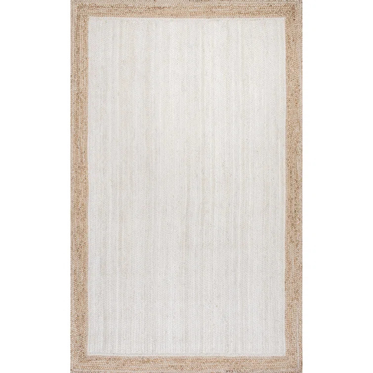 Palermo Bordered Jute Runner Rug for Dining Room Living Room Entryway Hallway Kitchen, White/Natu... | Wayfair North America