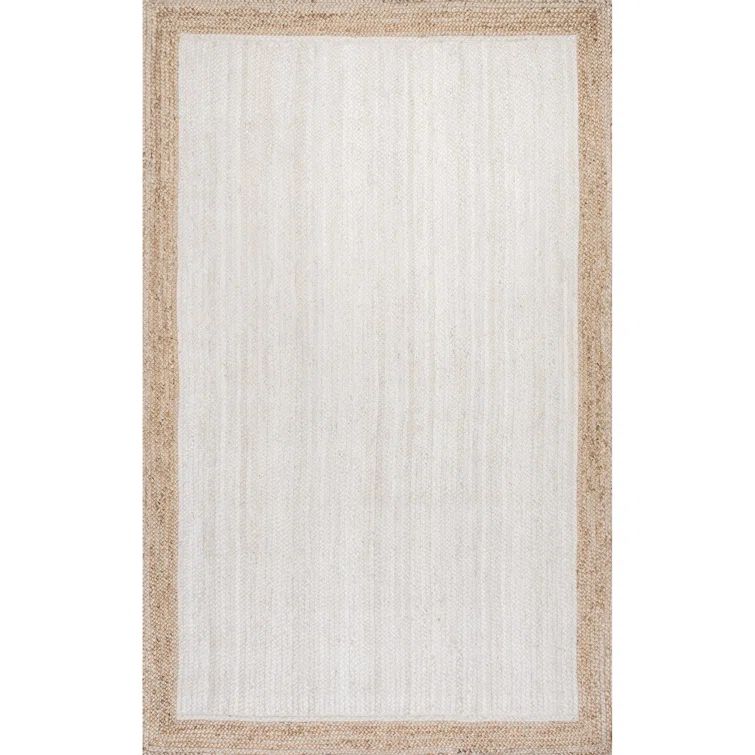 Palermo Bordered Jute Runner Rug for Dining Room Living Room Entryway Hallway Kitchen, White/Natu... | Wayfair North America