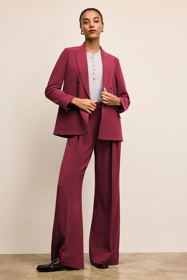 O'Hara Boyfriend Blazer - Everyday Crepe with Topstitch :: Dark Fuchsia | MM LaFleur
