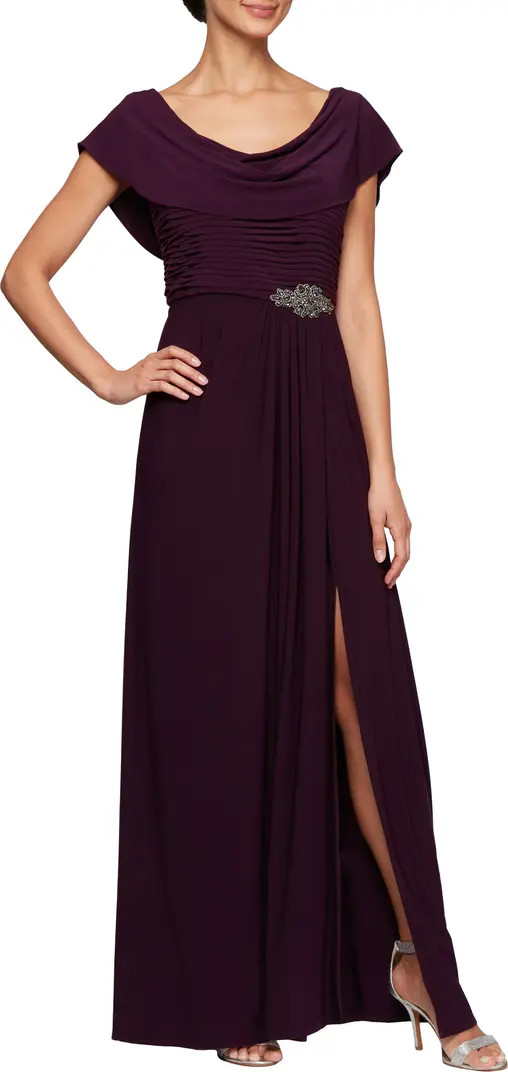 Cowl Neck Beaded Waist Gown | Nordstrom