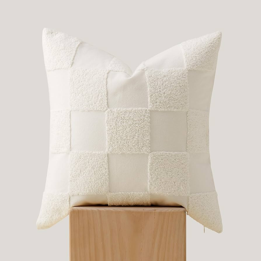 Double Stitch Checkered Throw Pillow Covers - 100% Cotton Tufted Boho Decorative Pillow Covers 20... | Amazon (US)