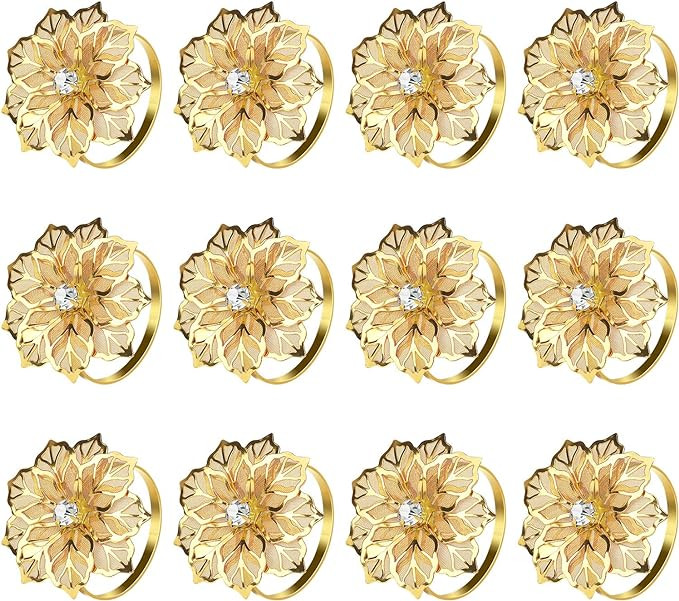 KPOSIYA Set of 20 Napkin Rings, Metal Gold Hollow Out Flower Napkin Ring Holder for Wedding Party... | Amazon (US)