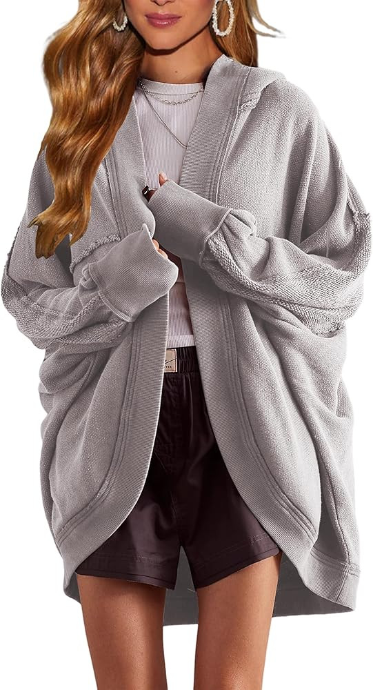 Womens Oversized Cardigan Hooded Open Front Sweatshirt Drop Shoulder Long Sleeve Fall Jackets Out... | Amazon (US)