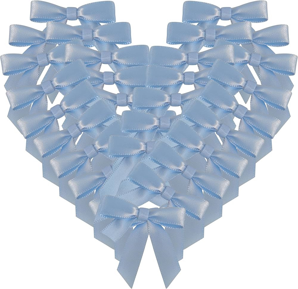 50pcs 1-1/2" Mini Light Blue Satin Ribbon Bows Without Twist Ties for Crafts Gift Wrapping Packin... | Amazon (US)