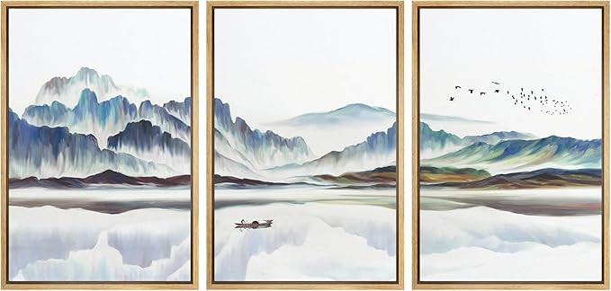 NWT Framed Wall Art Print Set Watercolor Mountain Landscape with Boat Nature Wilderness Illustrat... | Amazon (US)