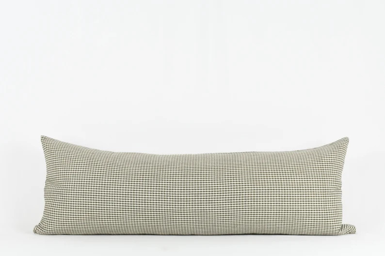 Georgie Long Lumbar - Woven Organic Cotton Gingham Green Pillow | Etsy (US)