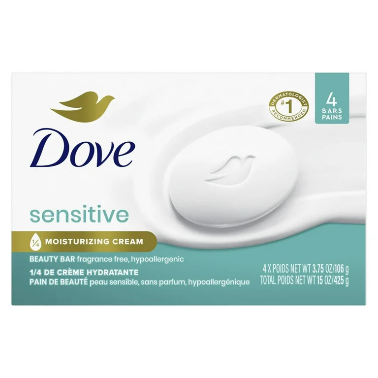 Dove Beauty Bar Women's Bath Soap Sensitive, 3.75 oz 4 Bars | Walmart (US)