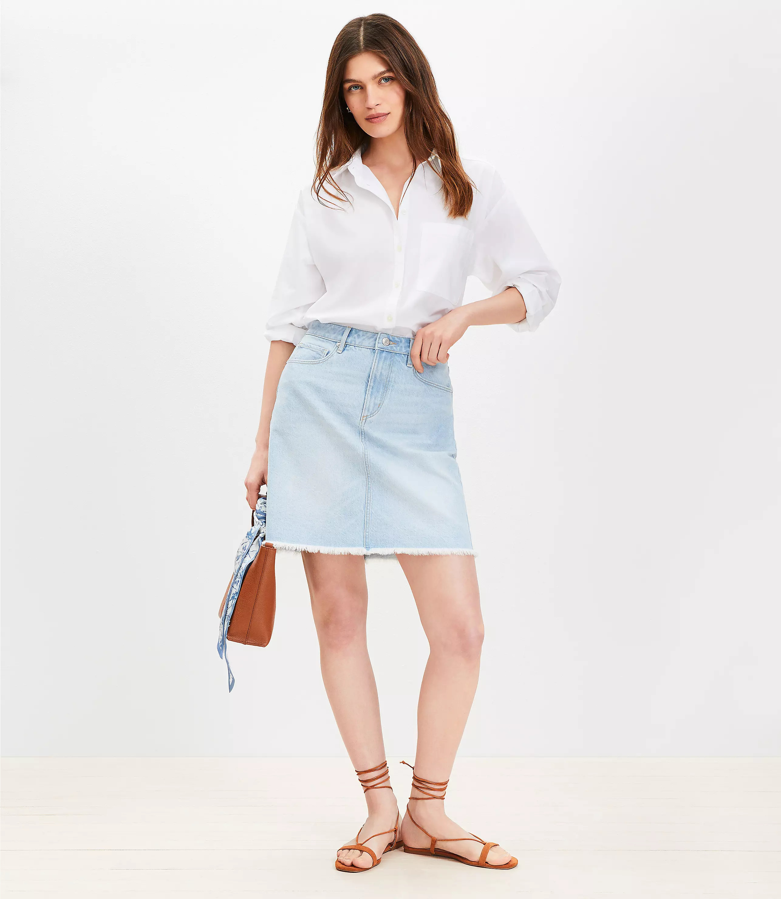 Frayed Denim Mini Skirt in Light Wash Indigo | LOFT