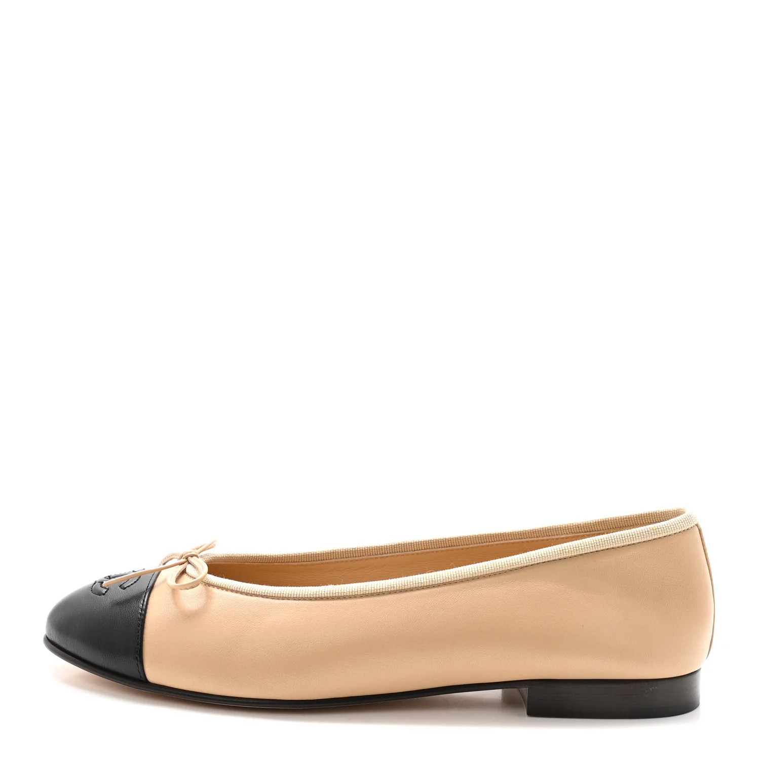 Chanel Lambskin Cap Toe CC Ballerina Flats 38.5 Beige Black 1883502 | FASHIONPHILE (US)