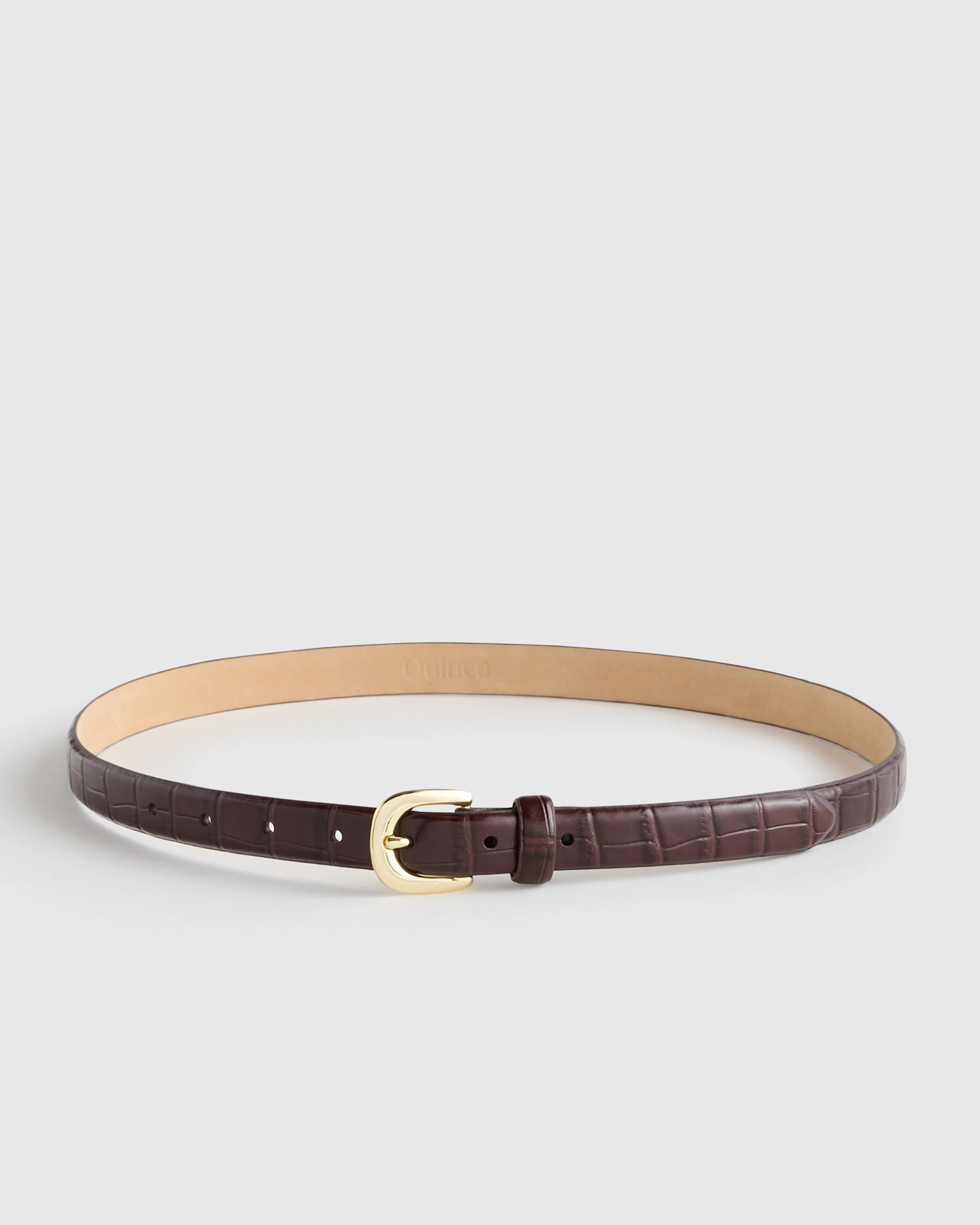 Quince | Women's Sofia European Leather Skinny Belt in Mushroom, Size XL | Quince