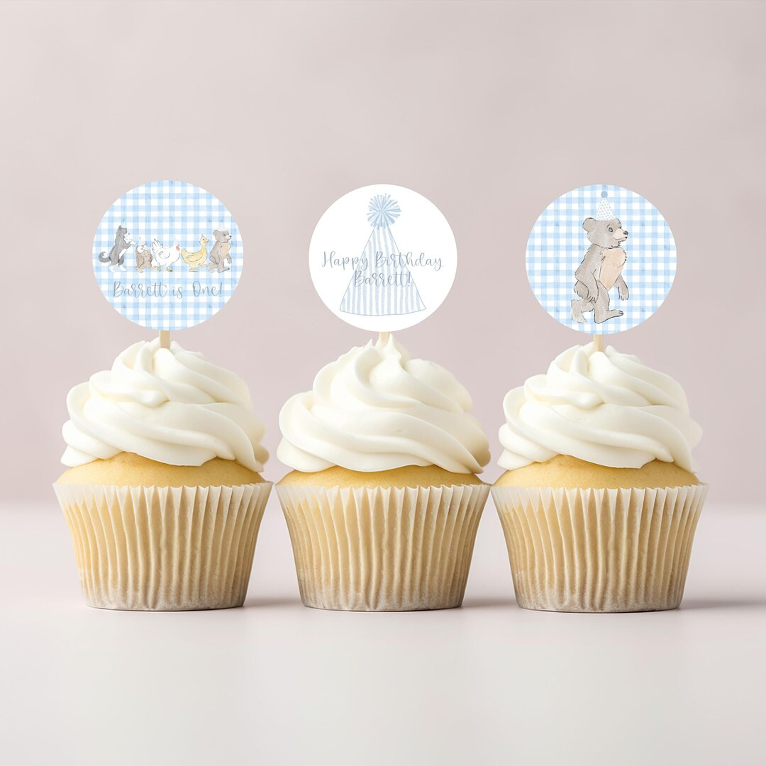 Blue Vintage Bear Cupcake Toppers | Classic Little Bear | Goose Duck Cat | 1st Birthday | Beary F... | Etsy (US)