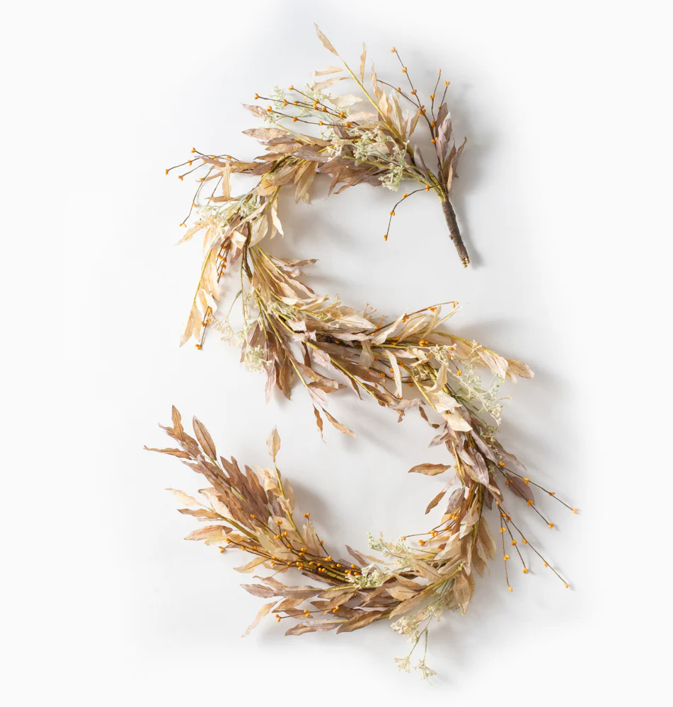 Cream Dried-Look Olive Leaf Mantel Garland Table Runner | Darby Creek Trading