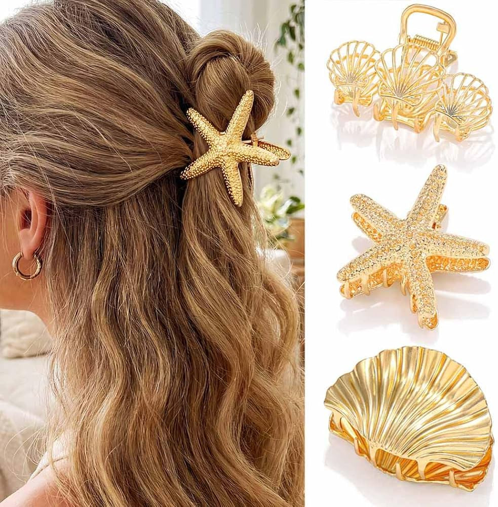 Fashey Starfish Claw Clips Gold Metal Hair Clips Seashell Hair Claw Clips Mermaid Hair Accessorie... | Amazon (US)