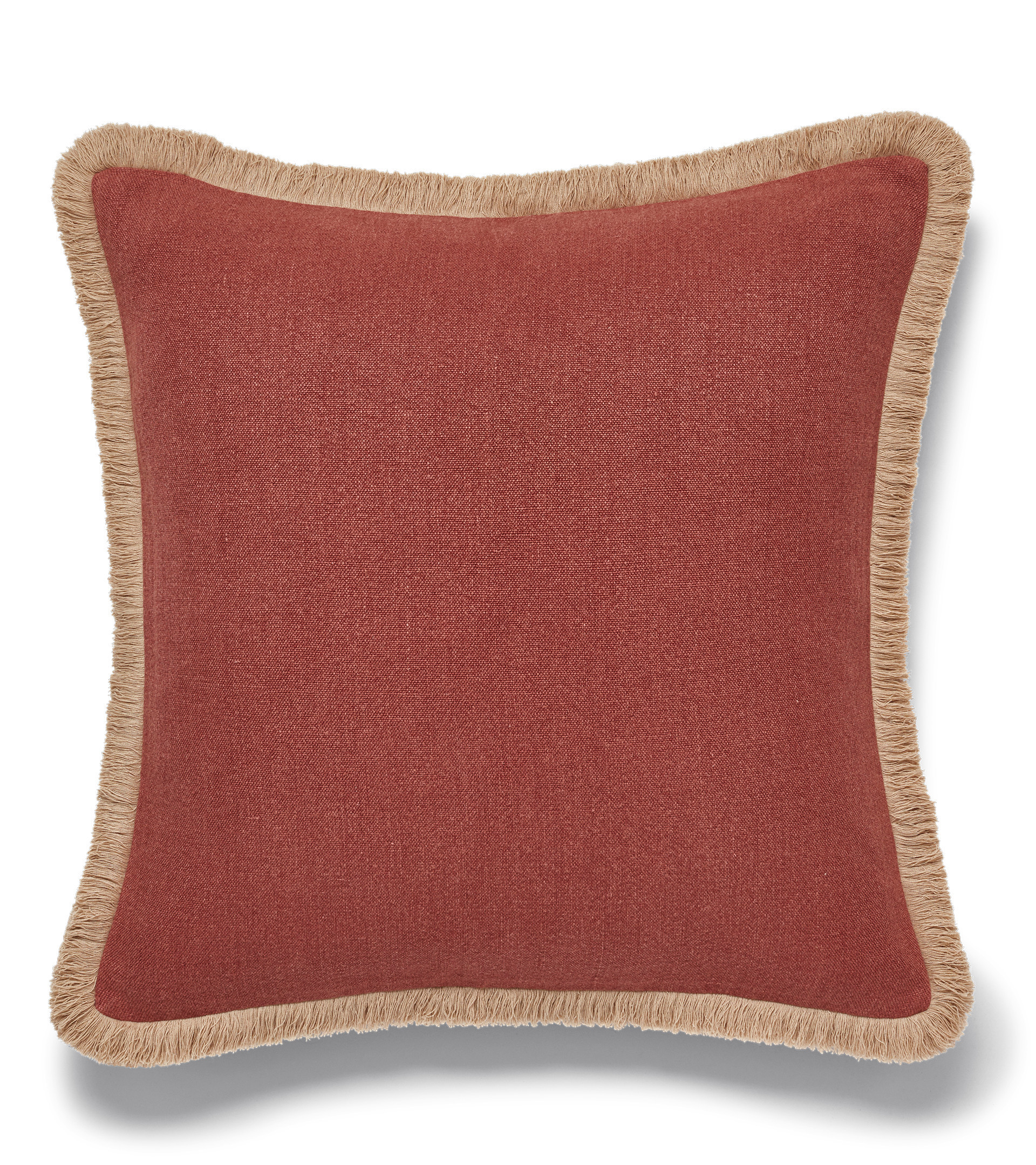 Stonewashed Linen Pillow Cover with Fringing - Terra | OKA US
