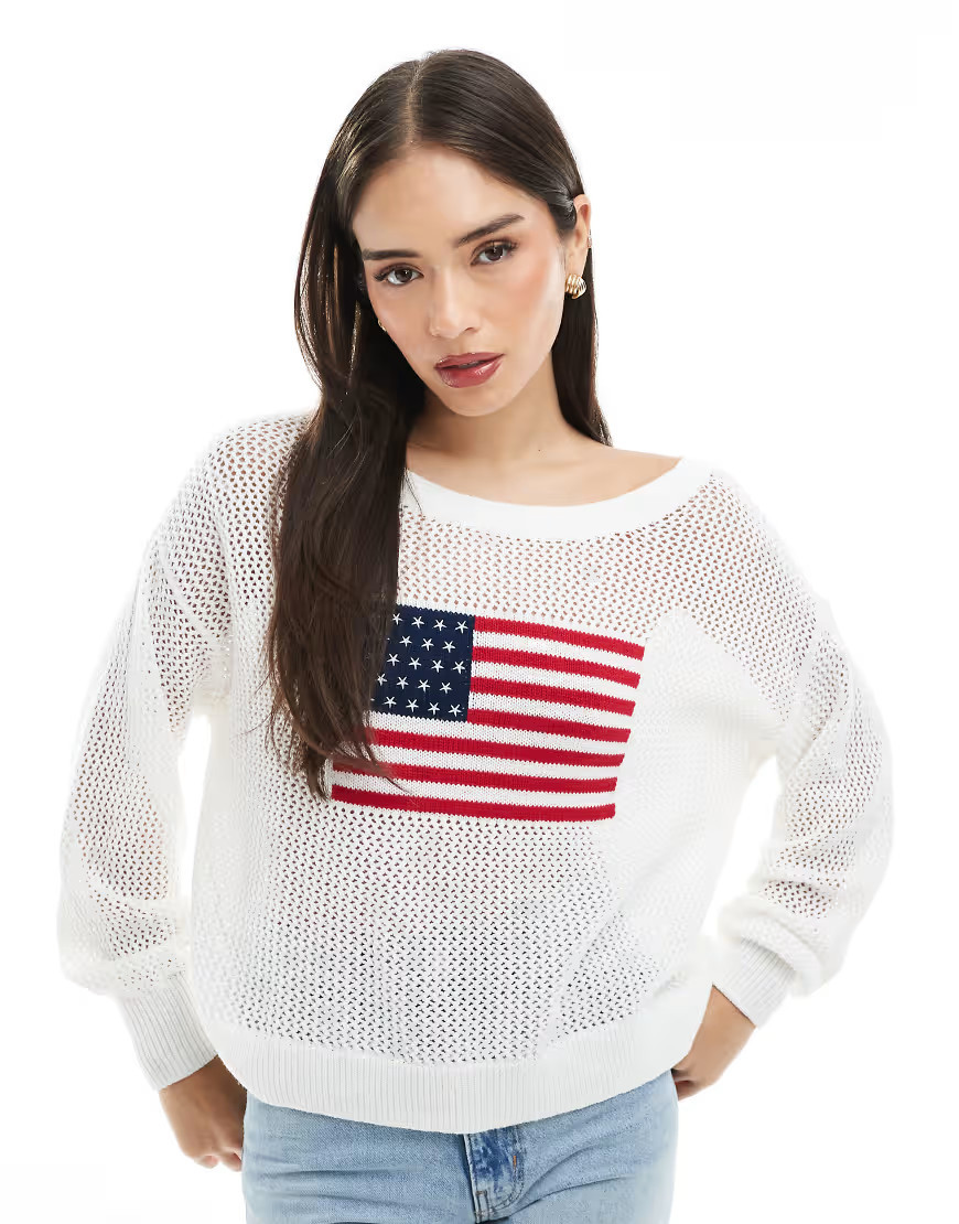 Hollister slouchy long sleeve usa graphic sweater in white | ASOS (Global)