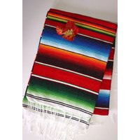 Southwest Mexican Blanket Serape, Saltillo Fulsa Red Rojo Rainbow Multicolor Classic Xlarge 82"" X 6 | Etsy (US)