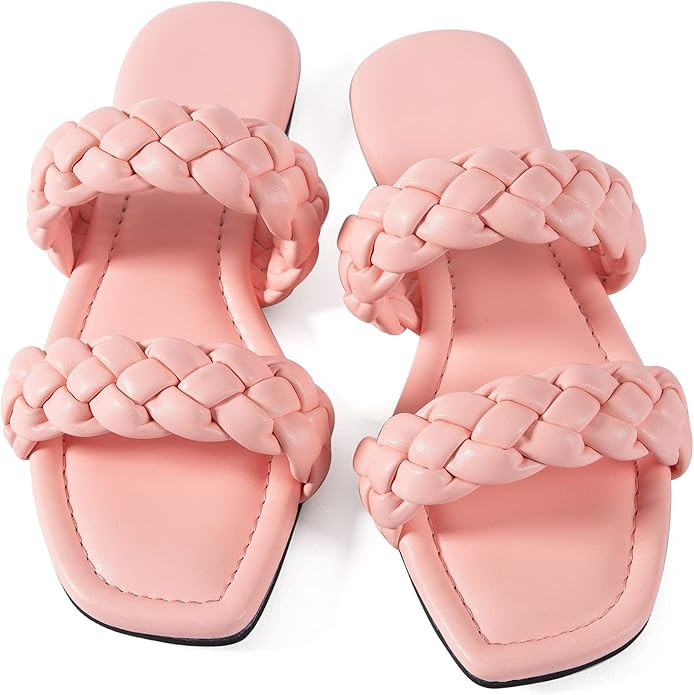 Women Flat Sandals Braided Leather Crossover Nude Dressy Fashion Evening Party Wedding Sandals | Amazon (US)
